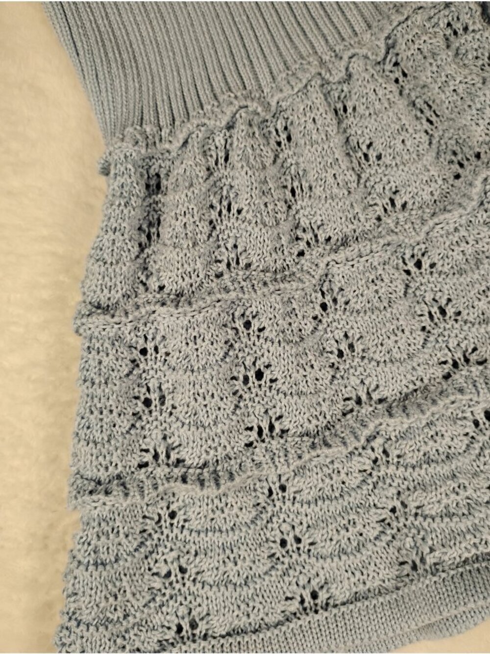 Vintage Ruffle Hem Sweater Pull Over Sleeveless Tiered Coquette Size L Blue - Picture 3 of 8
